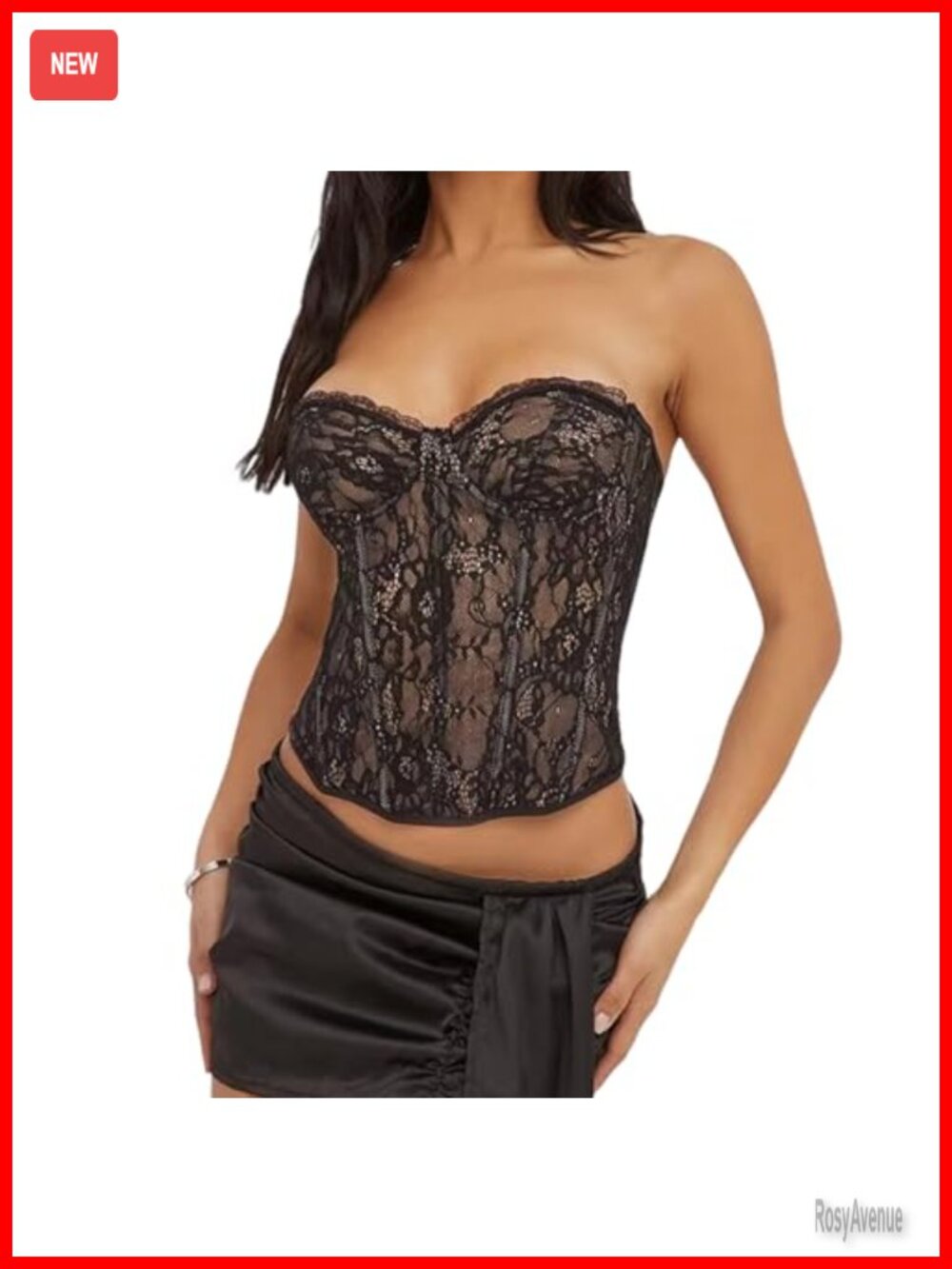 Floral Lace Corset Tube Top Sleeveless Strapless Cross Tie-Up Bandeau Bustier
